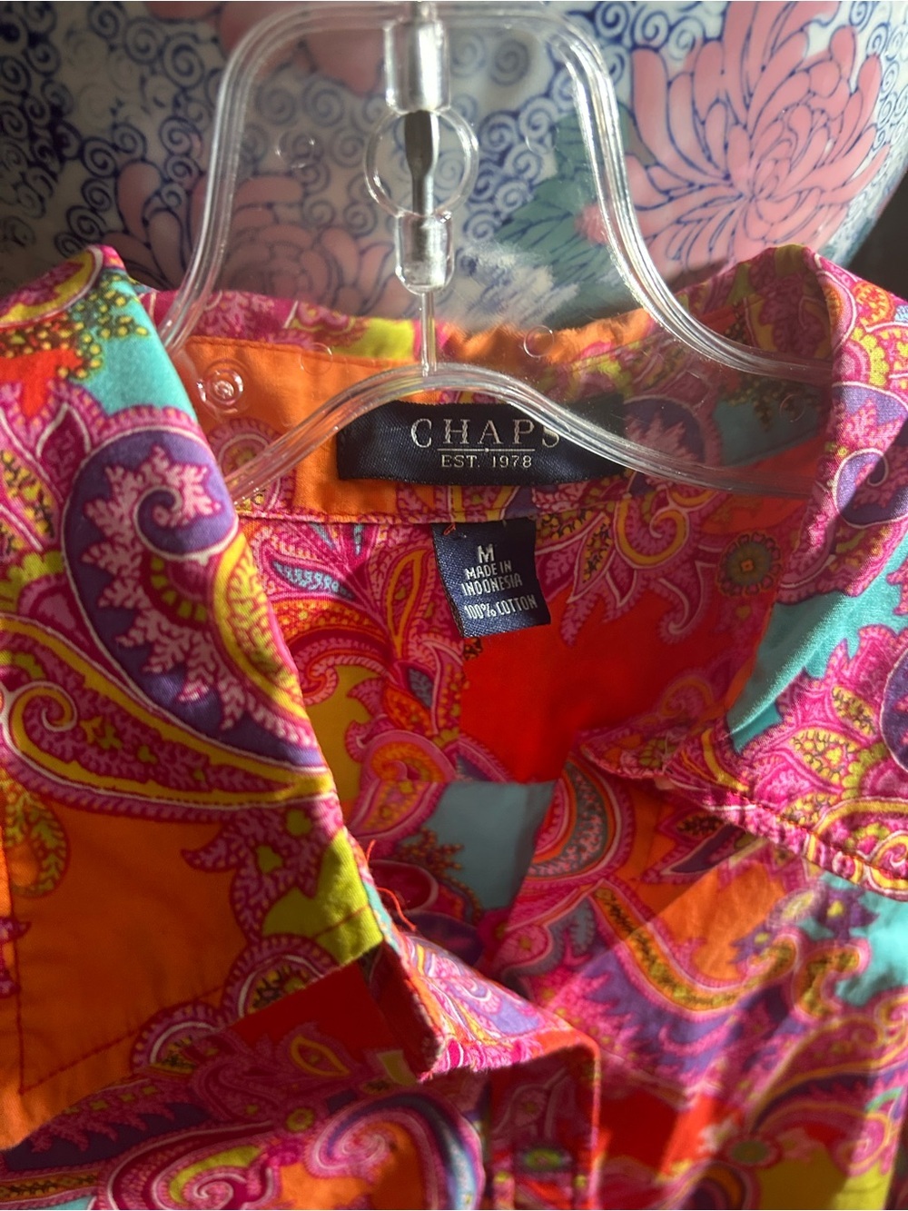 Chaps Colorful Paisley Button Front Shirt Blouse Cotton Size M - Picture 2 of 11